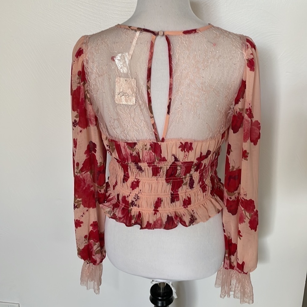 NWT Free People Daphne Floral lace long sleeve blouse feminine croquette boho - Picture 9 of 11